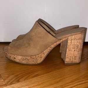 Platform Tan Mules with Cork Heel